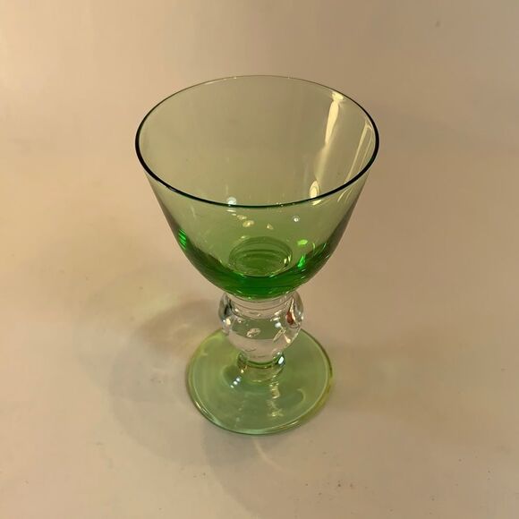 Green Clear Blown Glass Bar Accessories Cocktails Vintage 3 1/4 Inches Tall EUC - Picture 1 of 4